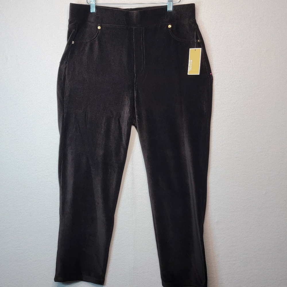 Michael Kors Dark Brown RIBBED Straight Ankle Pull-On‎  Pants SIZE 1X